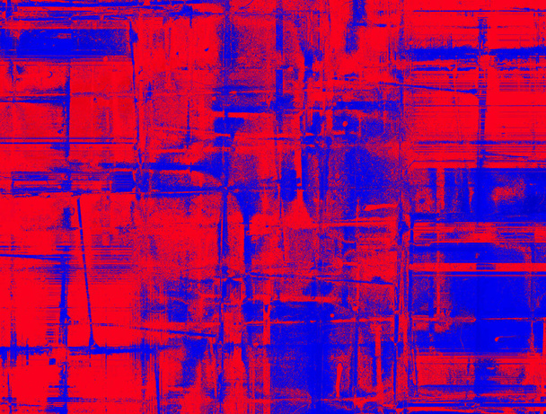 Fondo abstracto en rojo y azul, con un ritmo espectacular e inserciones. Imagen surrealista en un estilo moderno. Para sus fondos de pantalla, proyectos de arte y obras. - Foto, imagen