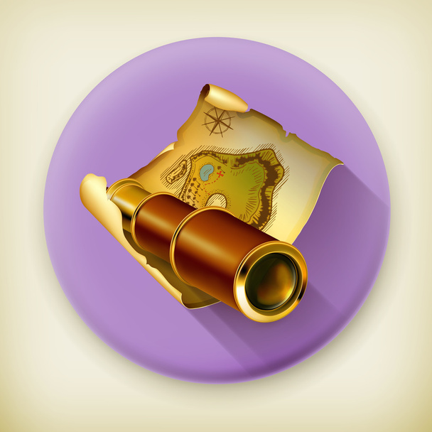 Old map and spyglass, long shadow vector icon - ベクター画像