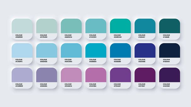 Catálogo da paleta de cores Amostras Azul e Roxo em RGB HEX. Neomorfismo Vetor - Vetor, Imagem