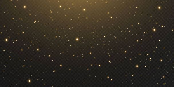 Weihnachten Gold Konfetti Sterne fallen, Leuchtende Sterne fliegen über den Nachthimmel inmitten der Reflexion der Lichtpunkte des space.holidays Vektor Hintergrund. Magischer Glanz. - Vektor, Bild