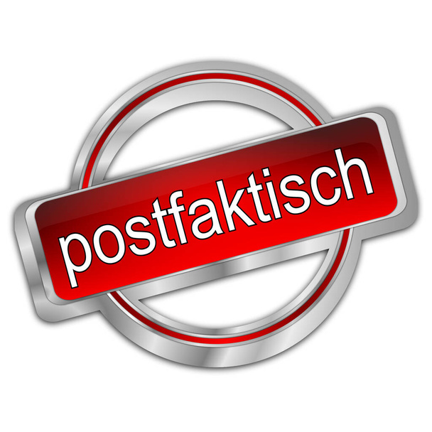 Botón Post-Verdad rojo plata - en alemán postfaktisch - Ilustración 3D - Foto, imagen