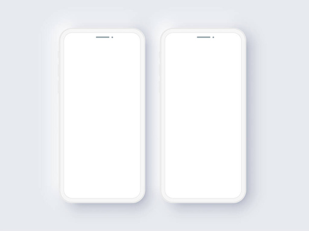 Realistic Double Mobile Phone Neomorphism Template Mockup Vector - Vector, Image