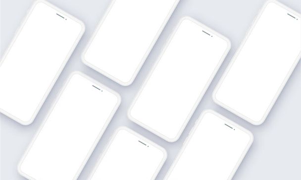 Realistic Mobile Phone Neomorphism Template Mockup Vector in Perspective - Vector, Image