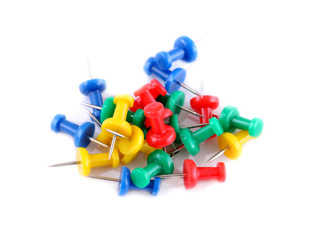 colorful pushpins on white background - Photo, Image