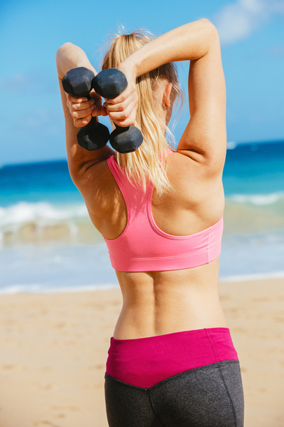 Fitness woman with barbells working out - Zdjęcie, obraz