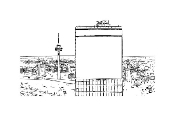Tisk Pohled na budovu s orientačním bodem Kolína nad Rýnem je největším městem Německa. Ručně kreslená kresba ilustrace ve vektoru. - Vektor, obrázek