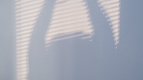 Schatten an der Wand aus einem Fenster mit Jalousien und einer Frauensilhouette. Verschwommene dunkle Schatten, die sich an der Wand bewegen. Schattenbewegung. Zeitlupenvideo. Archivbild - Filmmaterial, Video