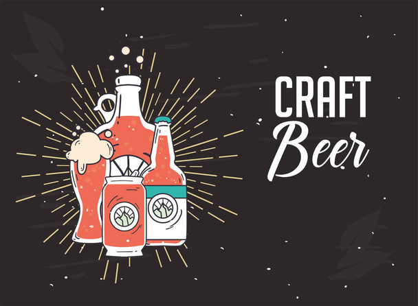 Craft beer bottles and can vector design - Vector, Image