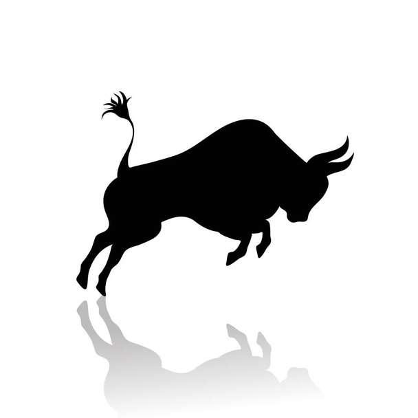 Silhouette vettoriale di toro su sfondo bianco.Simbolo di animale e natura. - Vettoriali, immagini