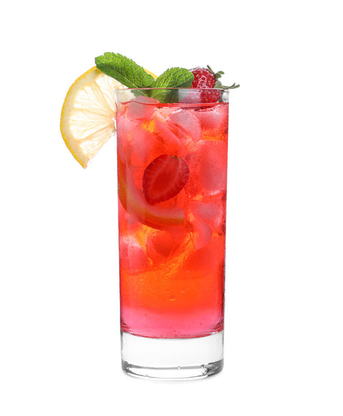Delicious strawberry lemonade made with soda water isolated on white - Valokuva, kuva