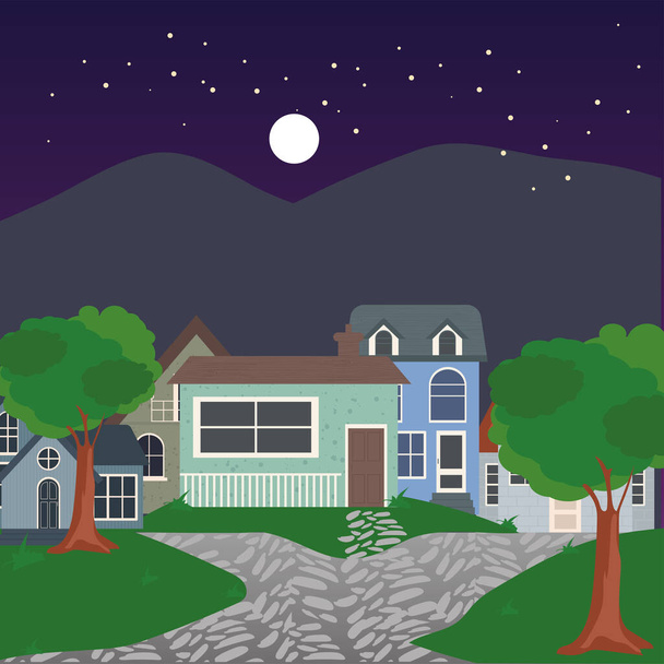 houses at night vector design - Vector, Image