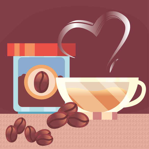 tasse de pot de café et conception vectorielle haricots - Vecteur, image