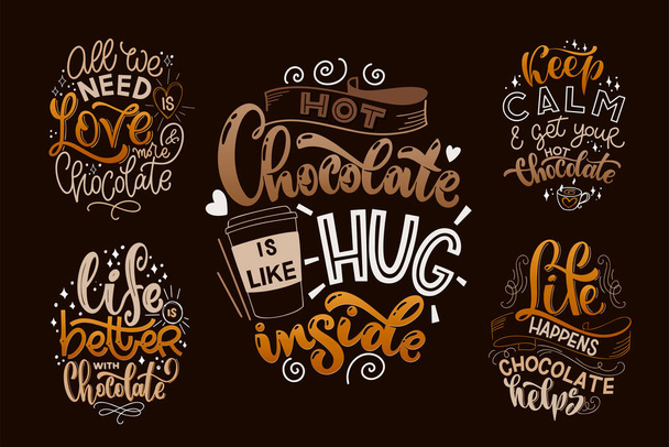 Chocolate hand lettering quotes set. - Вектор,изображение
