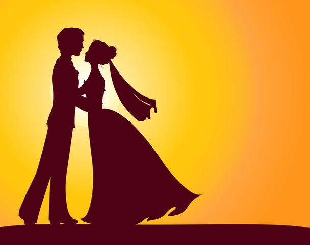 Silhouettes of bride and groom - Vektor, kép