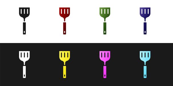 Définissez l'icône Spatule isolée sur fond noir et blanc. Icône de spatule de cuisine. Signe de spatule de barbecue. Barbecue et outil de grill. Vecteur - Vecteur, image