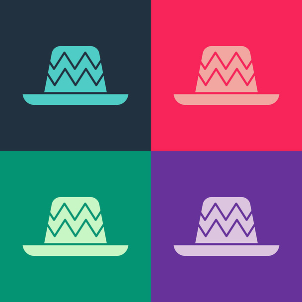 Pop Art Traditionelle mexikanische Sombrero-Hut-Ikone isoliert auf farbigem Hintergrund. Vektor - Vektor, Bild