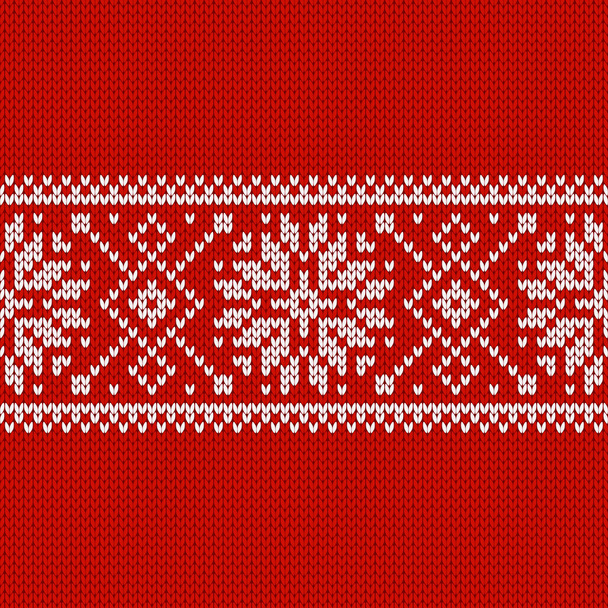 Scandinavian knitted seamless pattern. Norwegian native style sweater, ornament with snowflakes. Fair Isle design. Wool texture. Winter holiday background. Vector illustration. - Vecteur, image