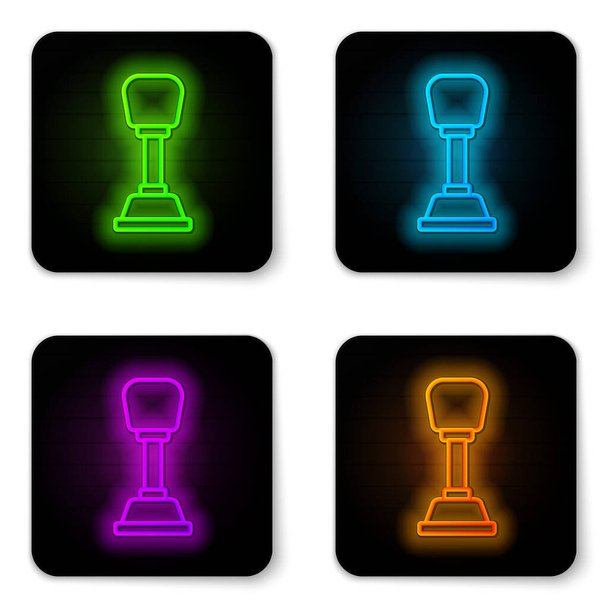 Glowing neon line Gear shifter icon isolated on white background. Manual transmission icon. Black square button. Vector - Vector, Image