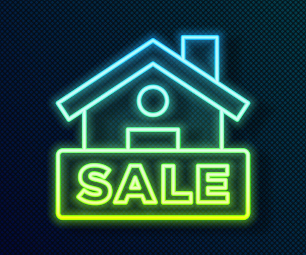 Glowing neon line Hanging sign with text Sale icon isolated on black background. Signboard with text Sale.  Vector - Vector, Image