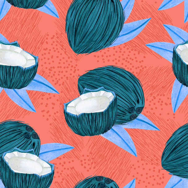 Ripe watercolor coconut seamless pattern - Zdjęcie, obraz