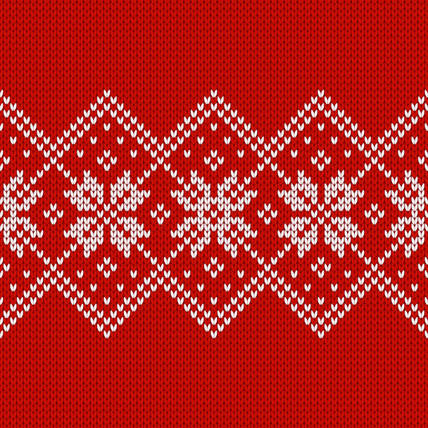 Scandinavian knitted seamless pattern. Norwegian native style sweater, ornament with snowflakes. Fair Isle design. Wool texture. Winter holiday background. Vector illustration. - Vector, Image