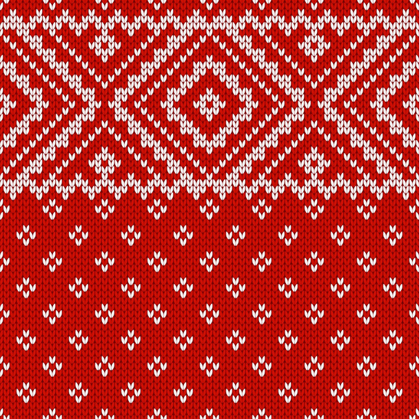 Scandinavian knitted seamless pattern. Norwegian native style sweater, ornament with snowflakes. Fair Isle design. Wool texture. Winter holiday background. Vector illustration. - Vektor, Bild