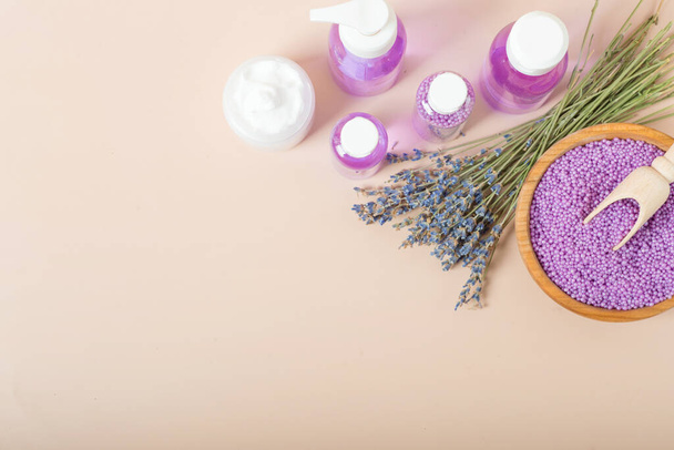 Background - Spa bath salt and lavender flowers - Фото, зображення