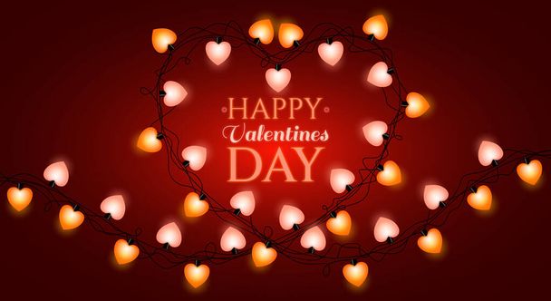 Ampoules en forme de coeur Saint-Valentin sur fond rouge. Modèle de bannière Web - Vecteur, image