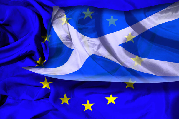 Scexit koncept. Skotská vlajka proti vlajce Evropské unie. - Fotografie, Obrázek