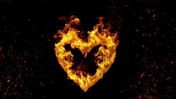 Absztrakt Láng háttér a 3D-s kiolvasztott CGI Burning Heart on Black - Fotó, kép