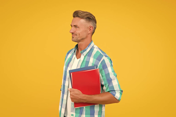 daily schedule. are you ready for exam test. male student portrait. handsome man enjoy study at home. home schooling concept. education and knowledge. man work as office assistant - Fotografie, Obrázek