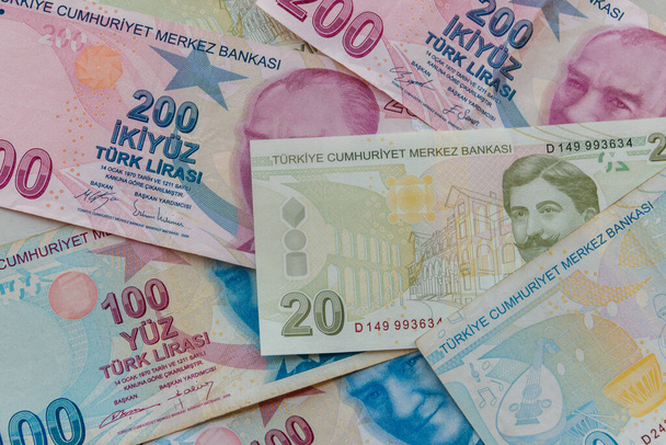 A különböző török líra bankjegyek háttere - Fotó, kép