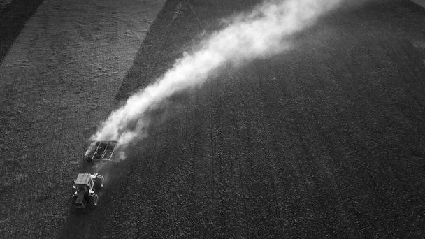 Tractor plowing the field, Pampas countryside, La Pampa, Argentina - Photo, Image