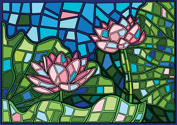 Lotus flor moses vetor de ilustração vitral - Foto, Imagem
