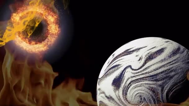 Ilustración de un evento de impacto con un asteroide en curso de colisión con la tierra a punto de causar catástrofe, devastación y extinción - Metraje, vídeo