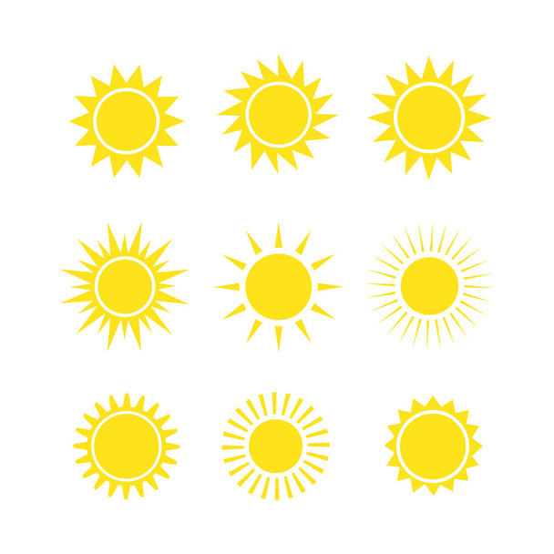 Žluté slunce ikona nastavena na bílém pozadí - Vektor, obrázek