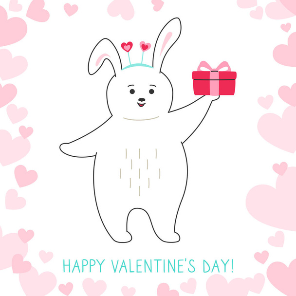 Szczęśliwy Walentynki pozdrowienia płaska karta królik prezent pole - Wektor, obraz