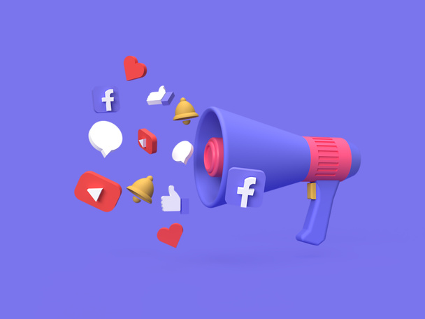 3D social media digital marketing campaign concept με μπλε φόντο - Φωτογραφία, εικόνα