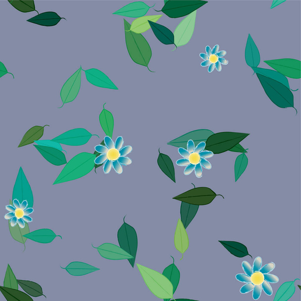 αφηρημένα λουλούδια με πράσινα φύλλα σε ελεύθερη σύνθεση, διανυσματική απεικόνιση - Διάνυσμα, εικόνα