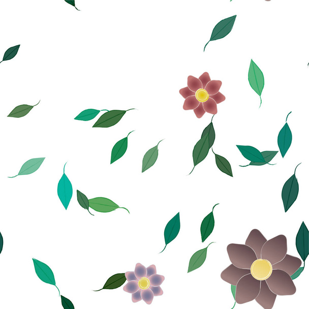 abstract flowers with green leaves in free composition, vector illustration - Vector, Image