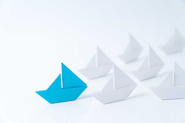 Leadership conceptual using blue paper ship - Photo, Image