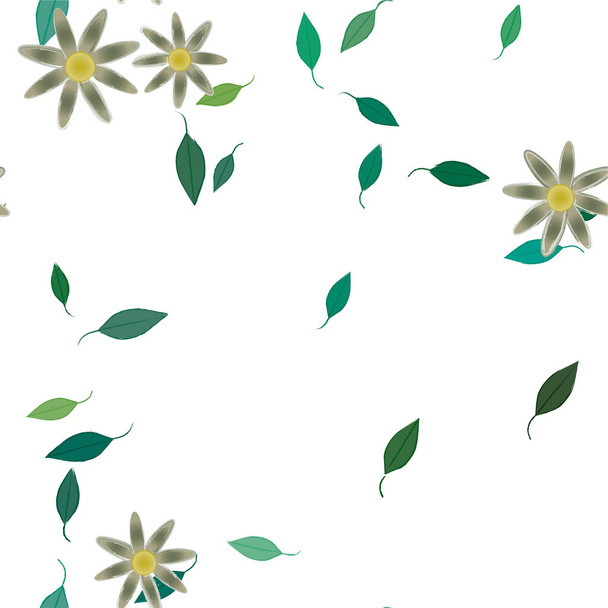 абстрактні квіти з зеленим листям у вільній композиції, Векторні ілюстрації
 - Вектор, зображення