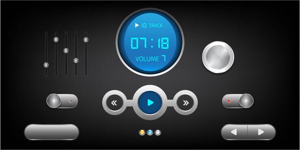  Hi-End User Interface Elements.Buttons, Switches, bars, power buttons, sliders. - Vektor, Bild