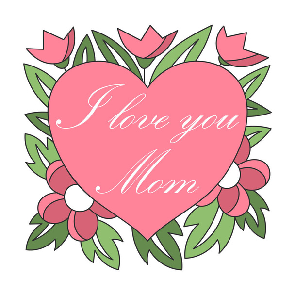 Feliz Dia das Mães cartaz elegante letras. Texto vetorial de caligrafia e fundo de flores para o Dia das Mães. - Vetor, Imagem