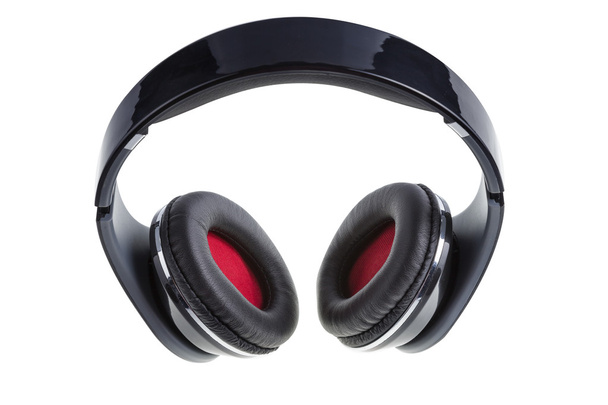Fones de ouvido pretos com preenchimento preto e vermelho
 - Foto, Imagem