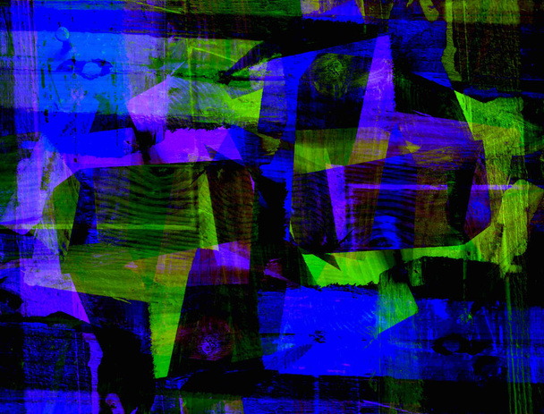 Abstrakter Hintergrund in Rot, Grün und Blau, mit spektakulärem Rhythmus und Einschüben. Surreales Bild in modernem Stil. Für Ihre Tapeten, Kunstprojekte und Werke - Foto, Bild