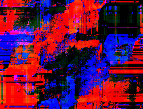 Abstract background in red, green and blue, with a spectacular rhythm and inserts. Surreal image in a modern style. For your wallpapers, art projects and works - Photo, Image