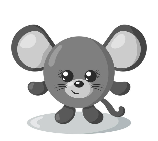 Divertente simpatico mouse kawaii con corpo rotondo in design piatto con ombre. Illustrazione del vettore isolato - Vettoriali, immagini