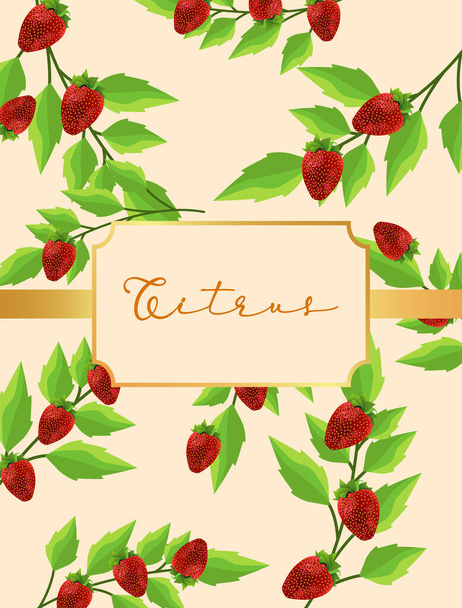 cartel de frutas frescas de fresas con letras de palabras cítricas en patrón - Vector, Imagen
