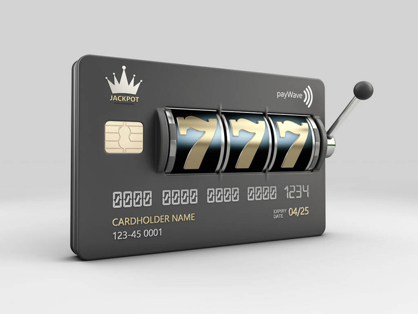 3Dスロットマシン付き銀行カードのイラスト、クリッピングパスが含まれています - 写真・画像